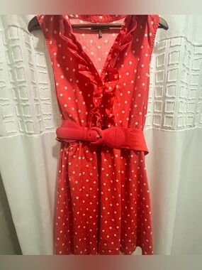 Pinup style Red Polka Dot Ruffle Belted Dress size 2x